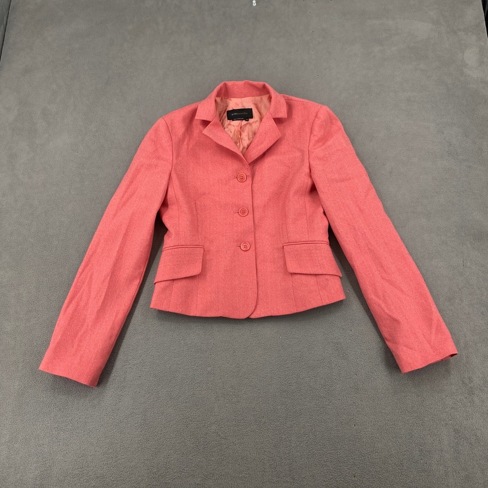 BCBGMAXAZRIA Womens Coral Pink Herringbone Wool Blend Blazer Jacket Size XS